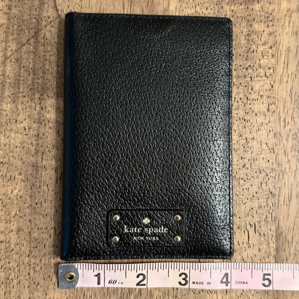 Kate Spade Passport Holder Pebbled Leather Cardholder Embossed Travel Black - Picture 4 of 7